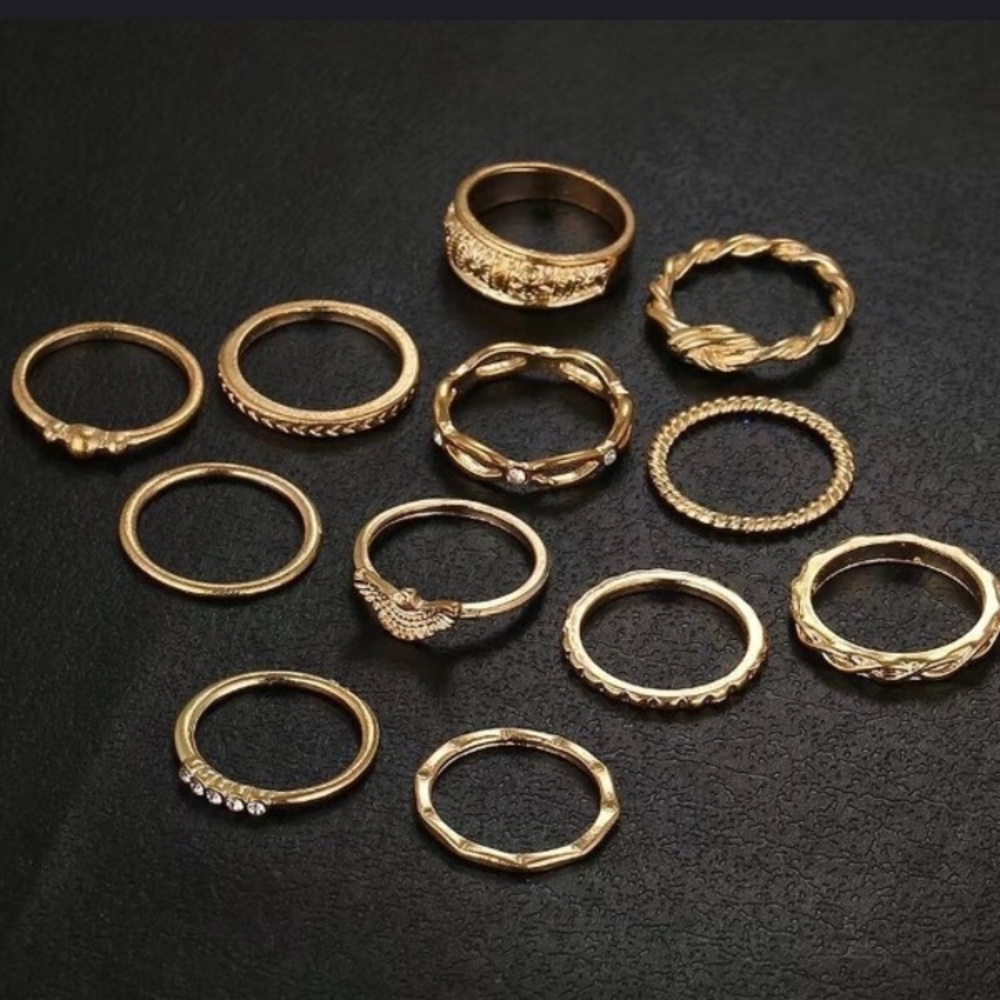 5 for $20 ❤️ 12pc Gold Boho Midi Ring Set - Picture 2 of 3